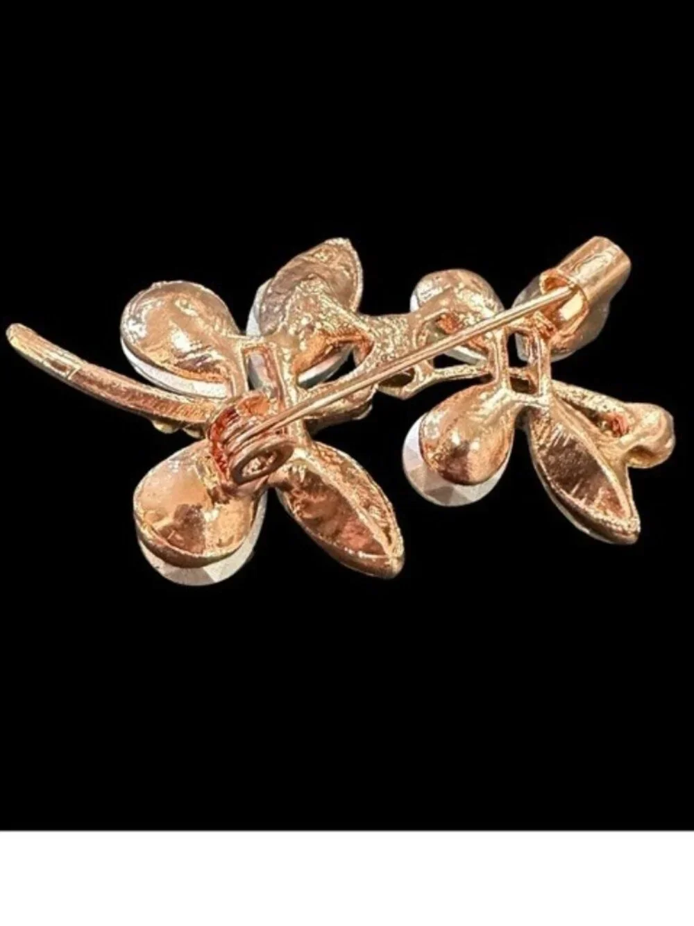 AB Rhinestone Brooch Rose Gold Tone Crystal Inlay Butterfly Dragonfly